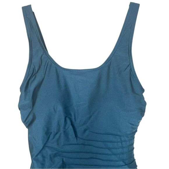 NWOT Calvin Klein | Cypress Shimmer Scoop Back Pleated One Piece Swimsuit 12 - Picture 7 of 12